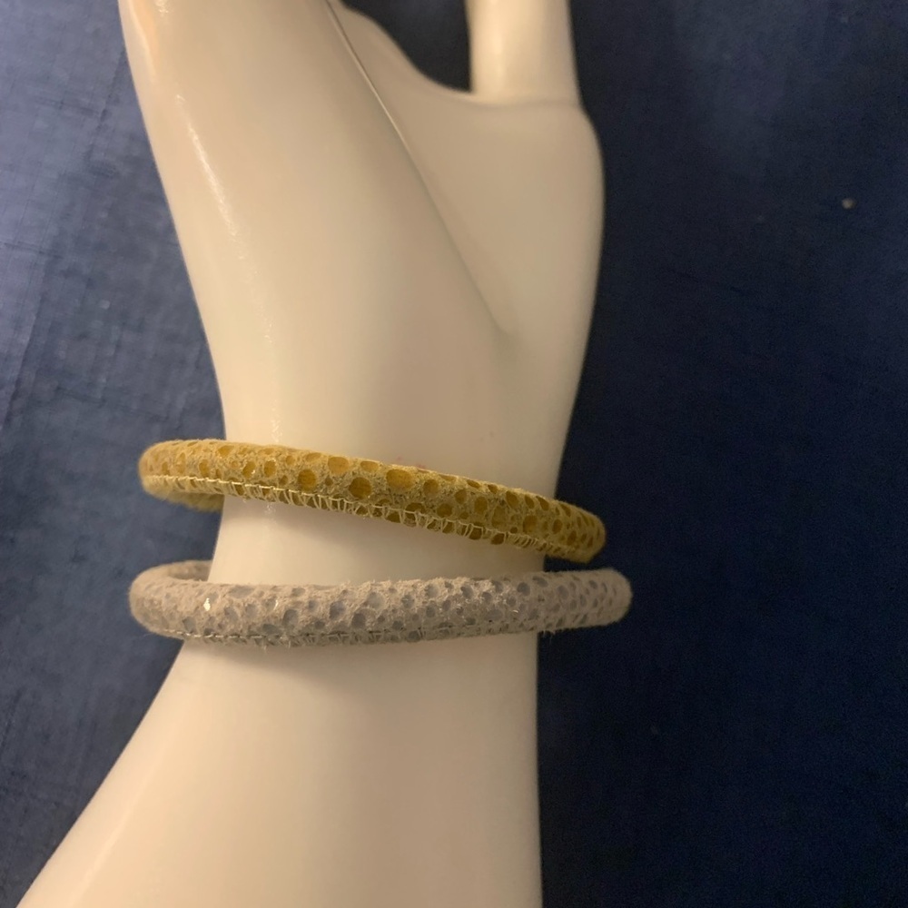 Set of 2 Soft Leather Bracelets Silver/Gray and Gold Colours from France